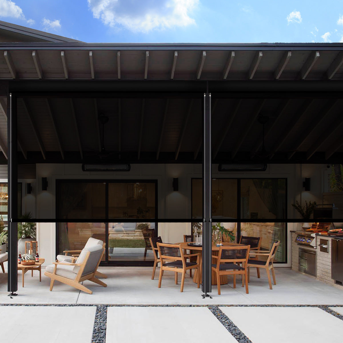 WEFFORT Motorized Smart Outdoor Shades - 1%/3%/5% Openness Open Weave Solar Blinds