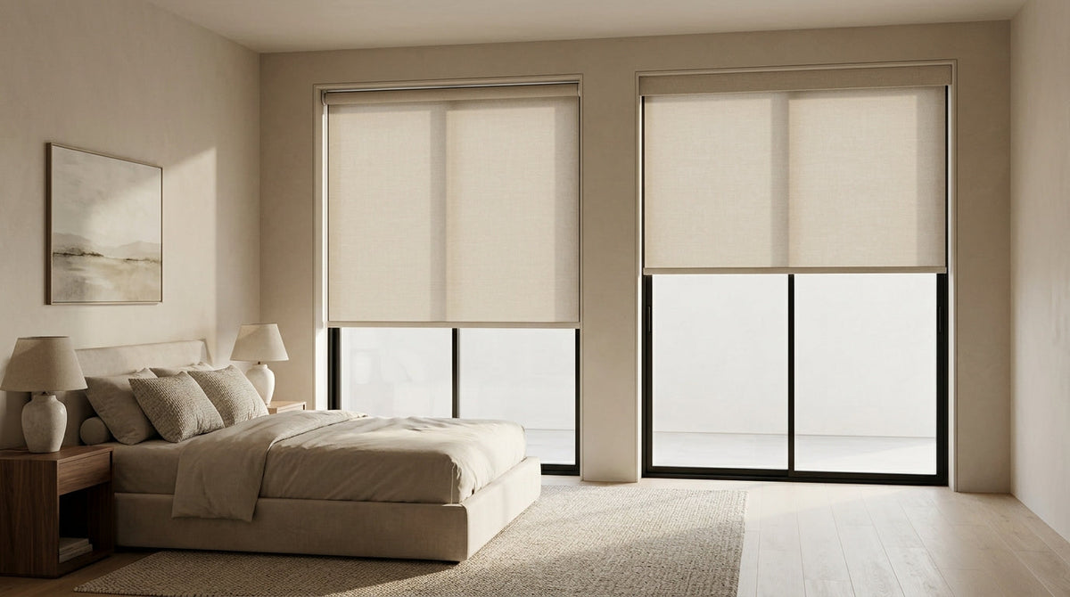 Modern Living Room with Weffort Roller Shades