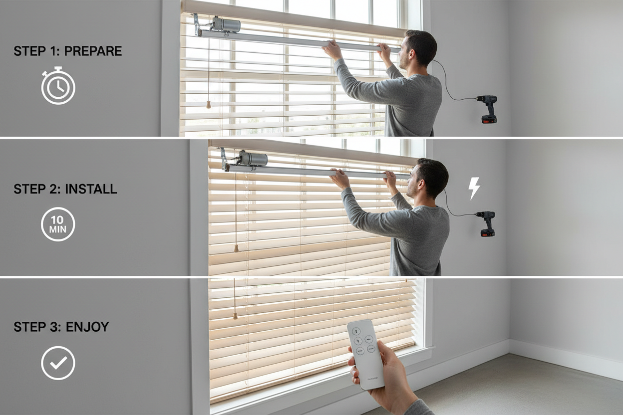 Automate Faux Wood Blinds 35x72 in 10 Minutes