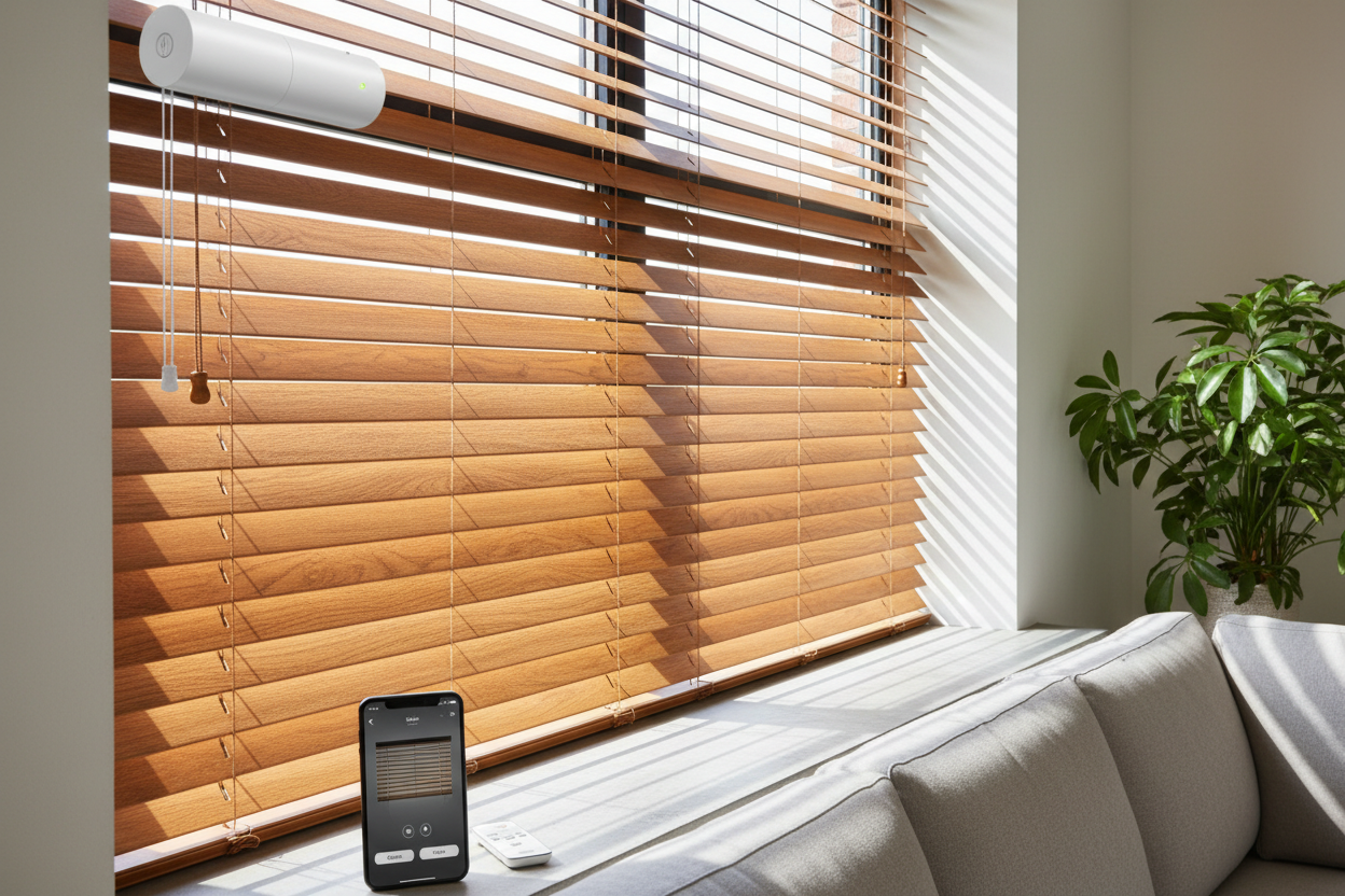 Automate Faux Wood Blinds Oak Without New Wiring