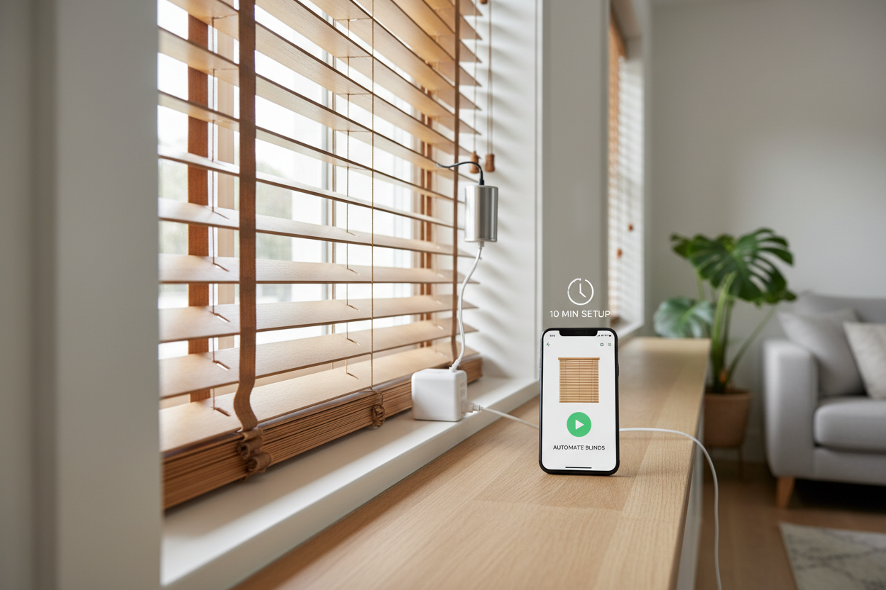Automate Mini Wood Window Blinds in 10 Minutes