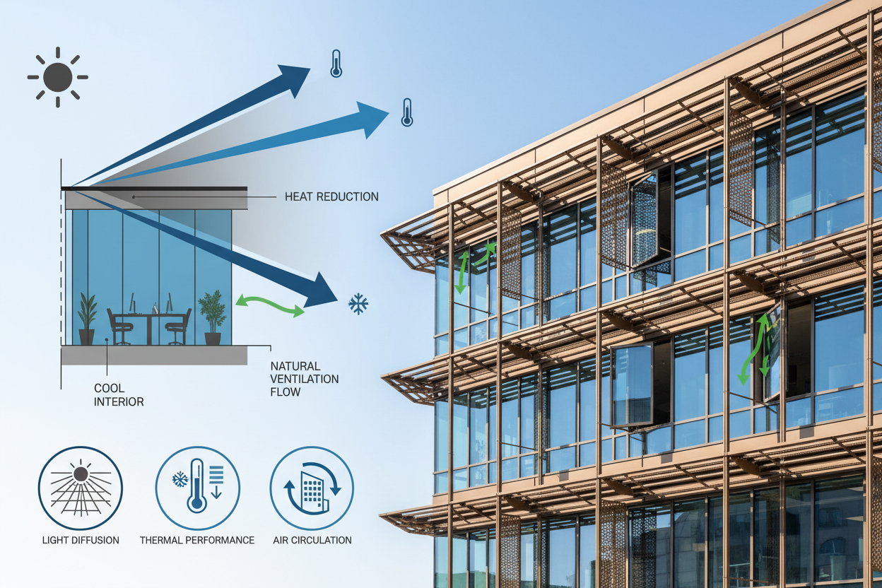 Beyond Aesthetics: How Perforated Metal Sunshades Optimize Building Performance