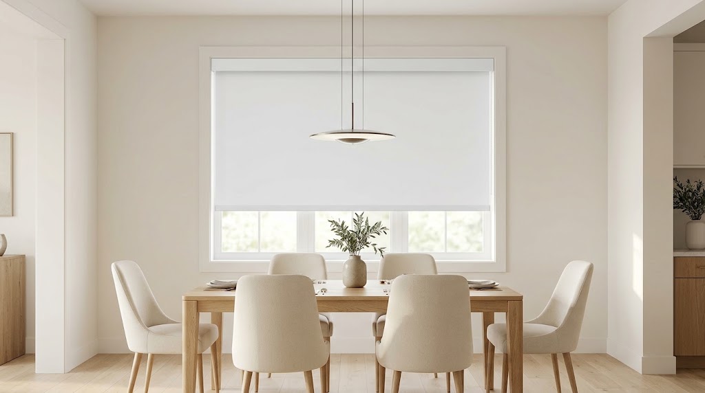 Weffort cordless blind in bright dining room