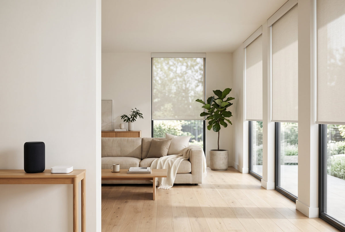 Multiple motorized roller shades in a modern smart home