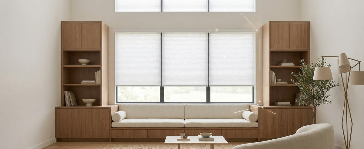 Honeycomb shades for spacious living room