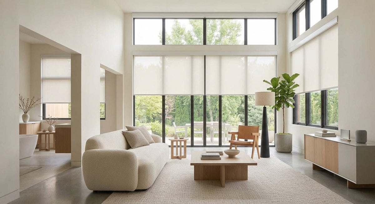 Modern Living Room with Weffort Roller Shades