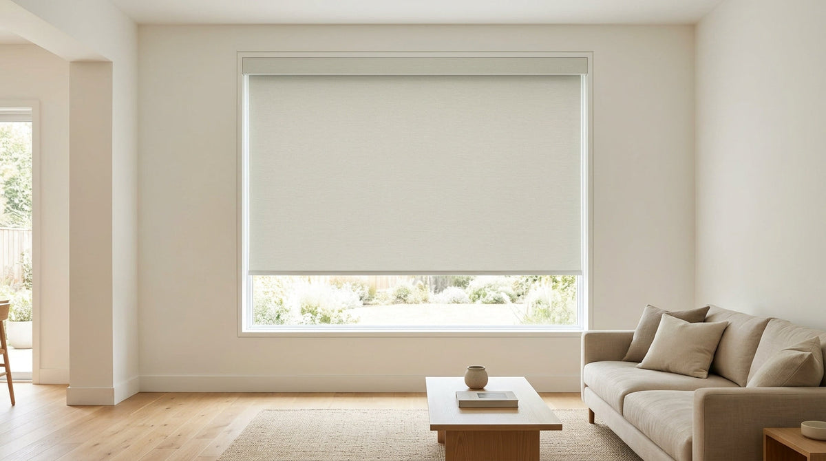 Large window with sheer and blackout double roller blind