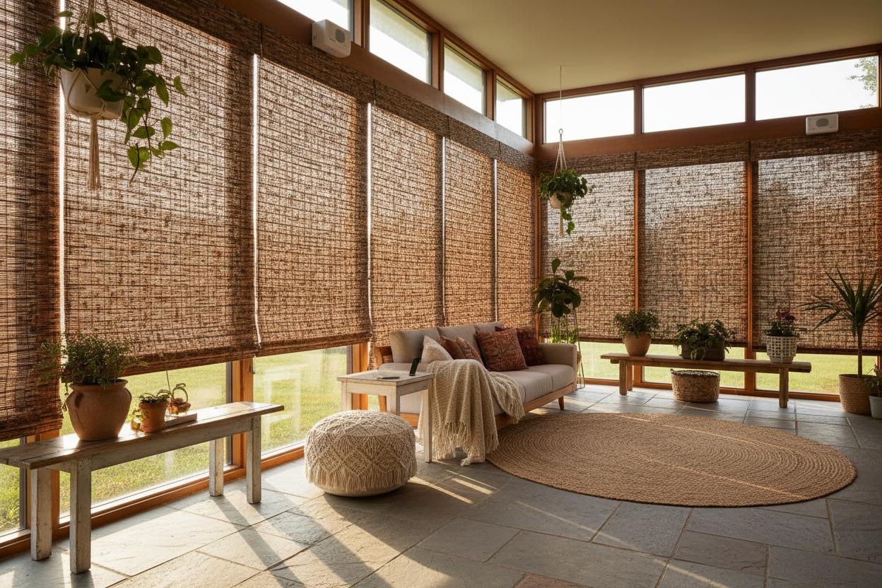I Motorized My Tortoise Shell Blinds to Save My Boho Sunroom
