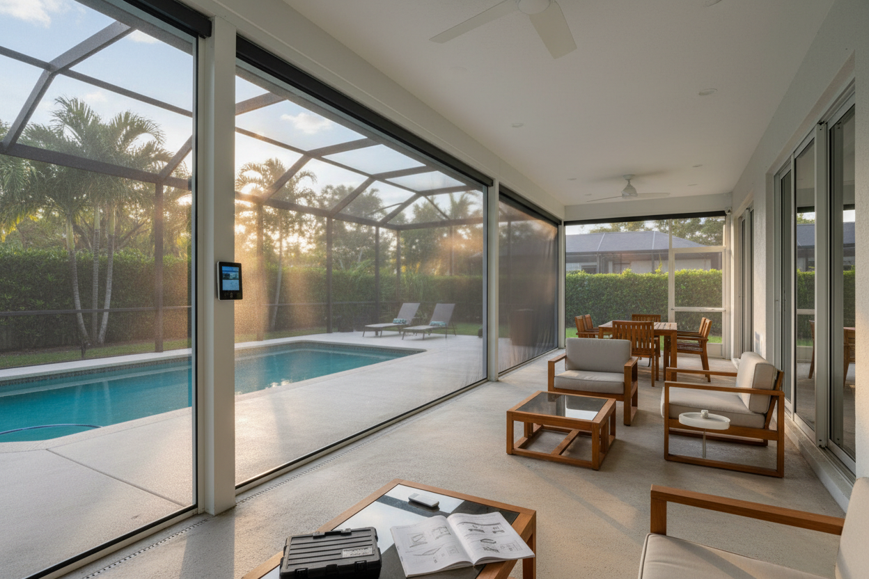 How I Mounted a Motorized Pool Cage Shade to Aluminum Lanai Framing