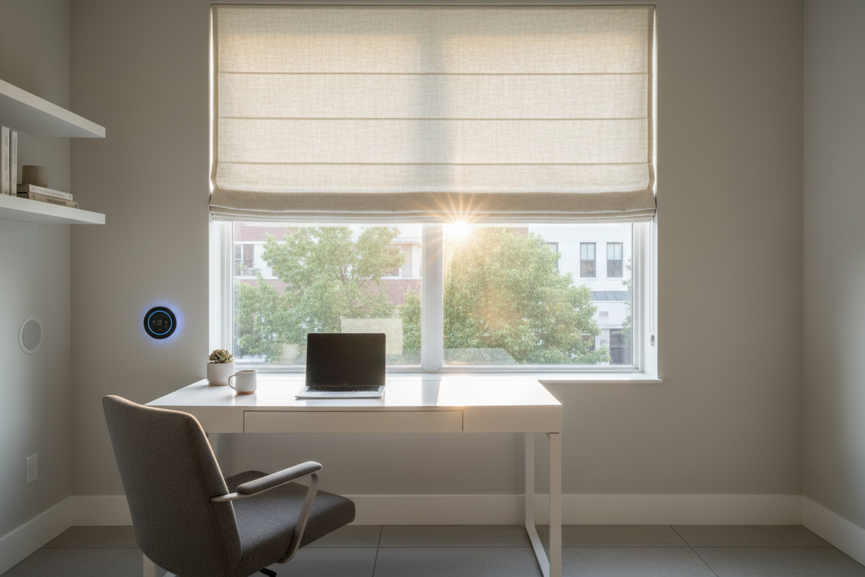 My Street-Facing Office Demanded Bottom Up Roman Shades