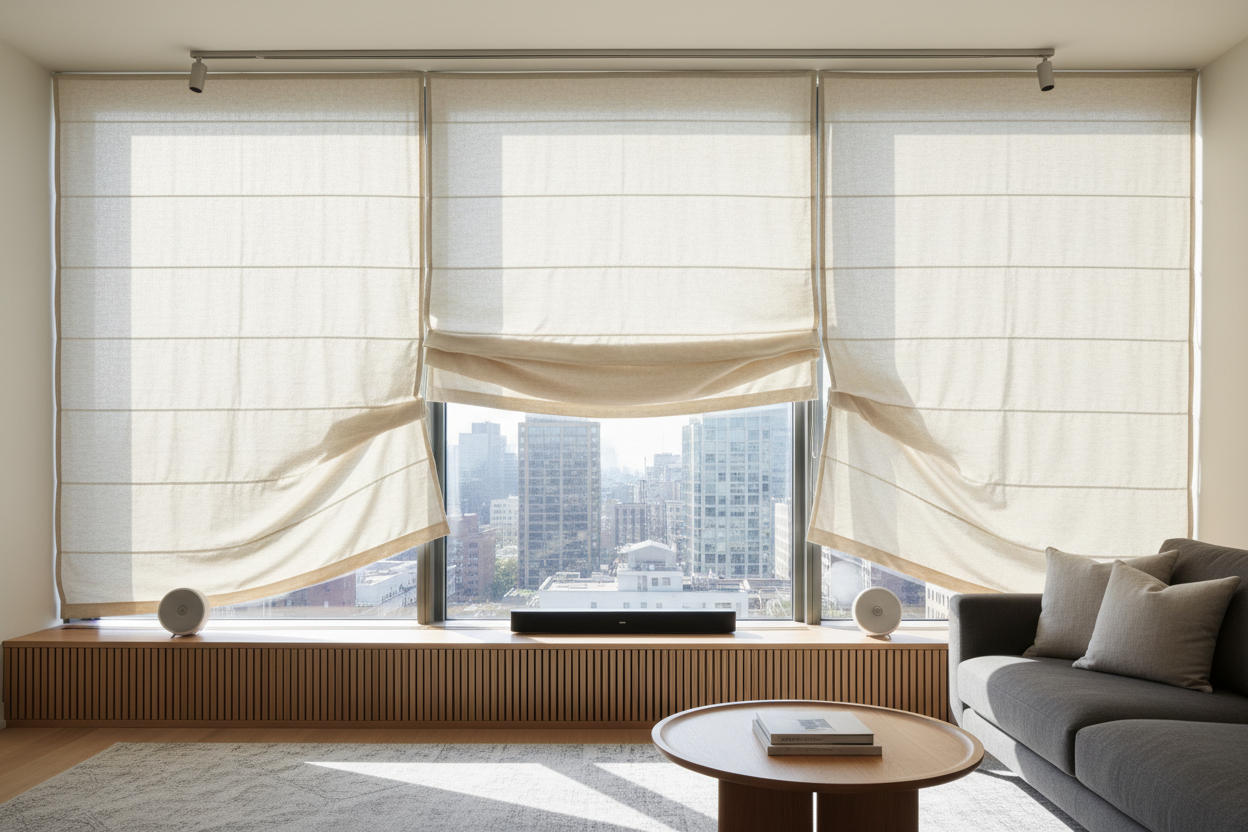 I Fixed My Living Room Echo With a Motorized Soft Roman Blind