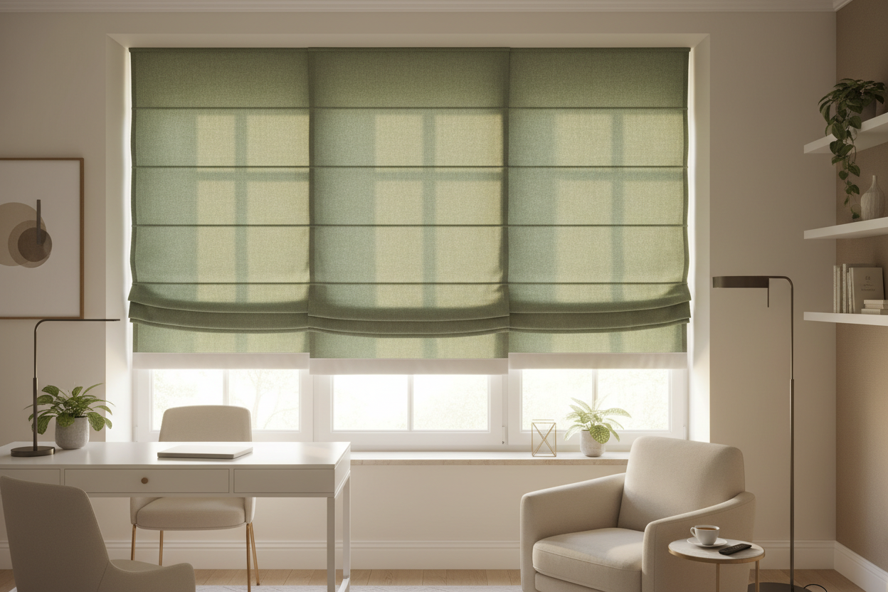 White Blinds Ruined My Moody Office (So I Automated Green Roman Shades)