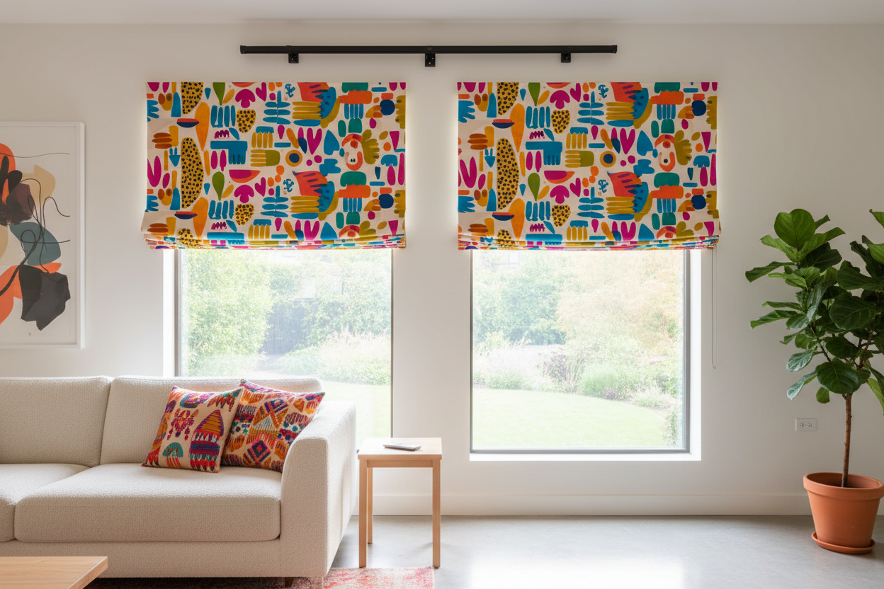 The Trick to Motorizing Colorful Roman Shades Without Clashing