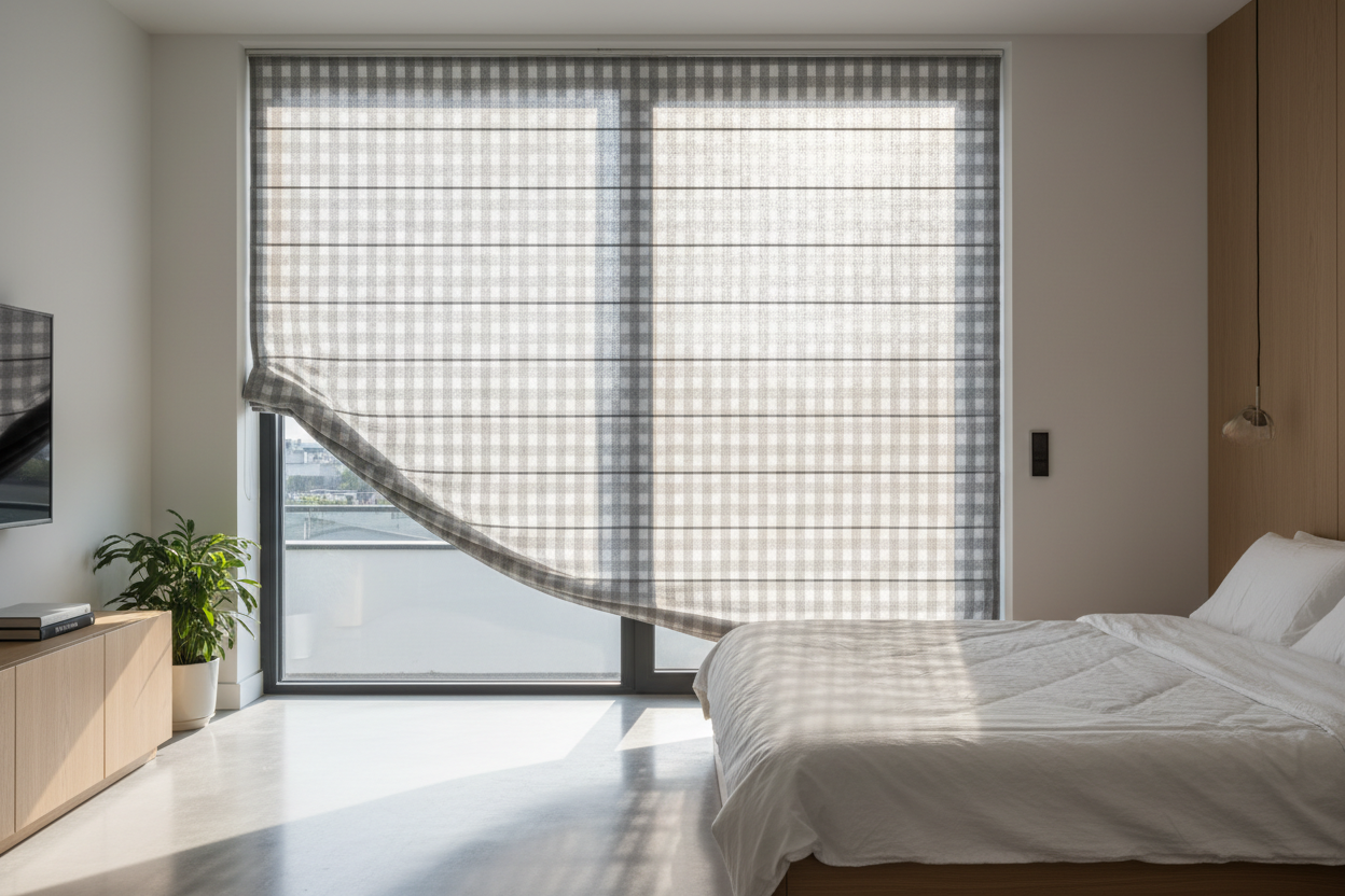 Why My Smart Gingham Roman Shade Looked Crooked (And How I Fixed It)