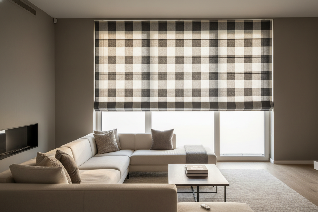 How I Motorized a Buffalo Check Roman Shade Without Warping the Plaid