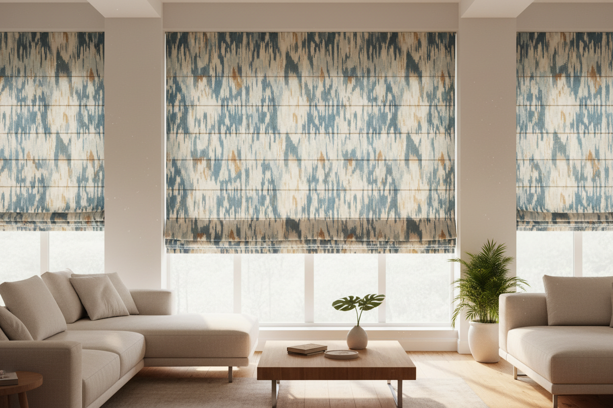 Why an Ikat Roman Shade Hides Smart Motor Flaws Perfectly