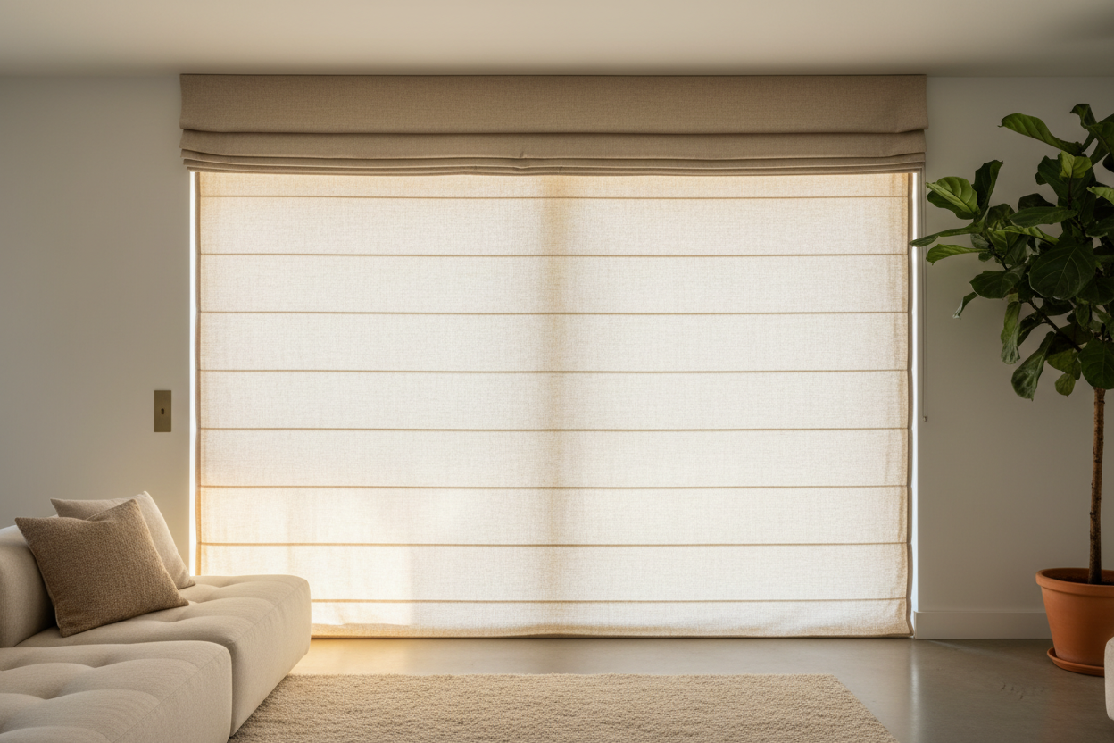 Why an Oatmeal Roman Shade Hides Bulky Smart Tech Better Than Linen