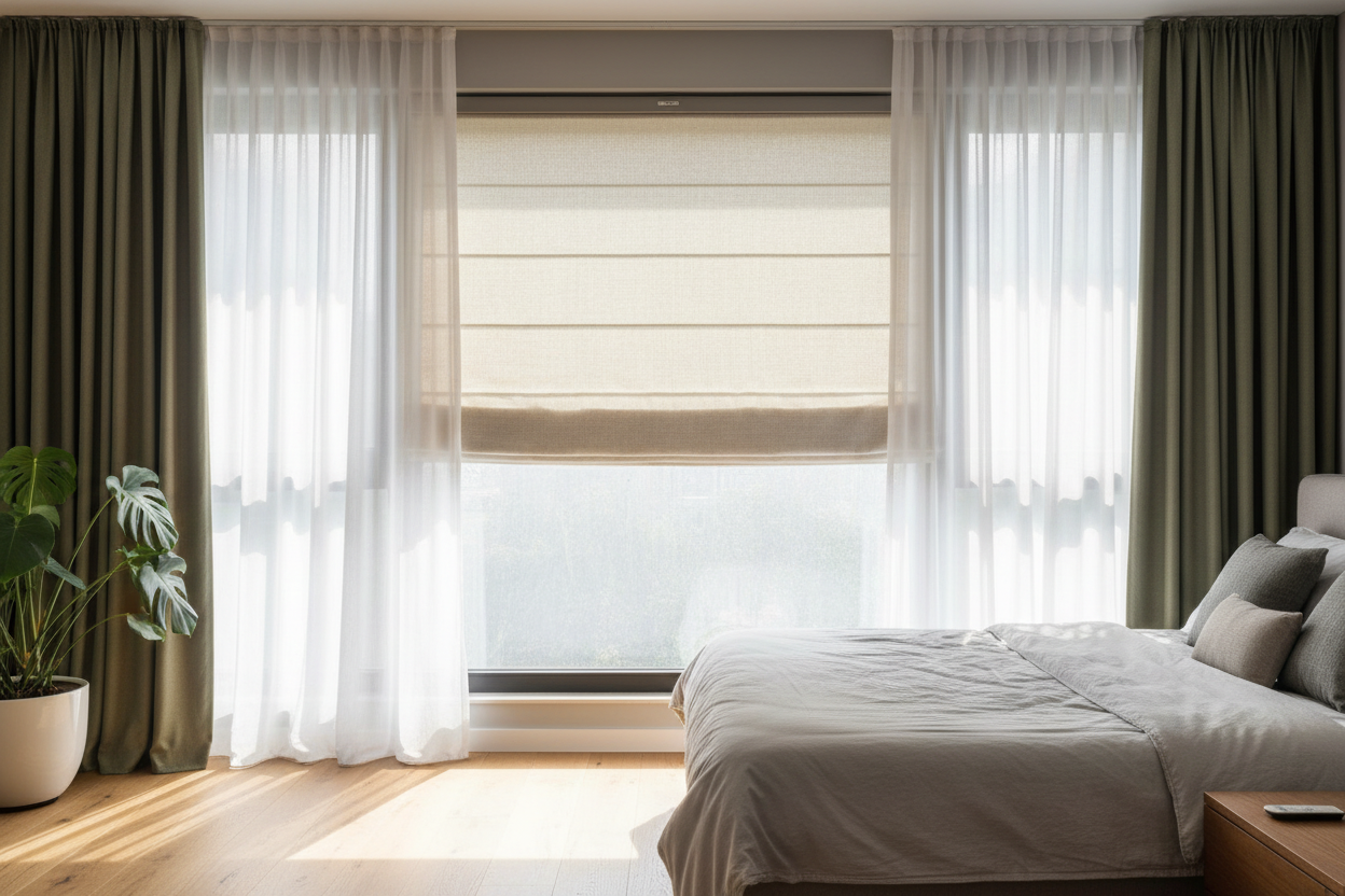 My Bedroom Looked Sterile Until I Layered Roman Blind Curtains