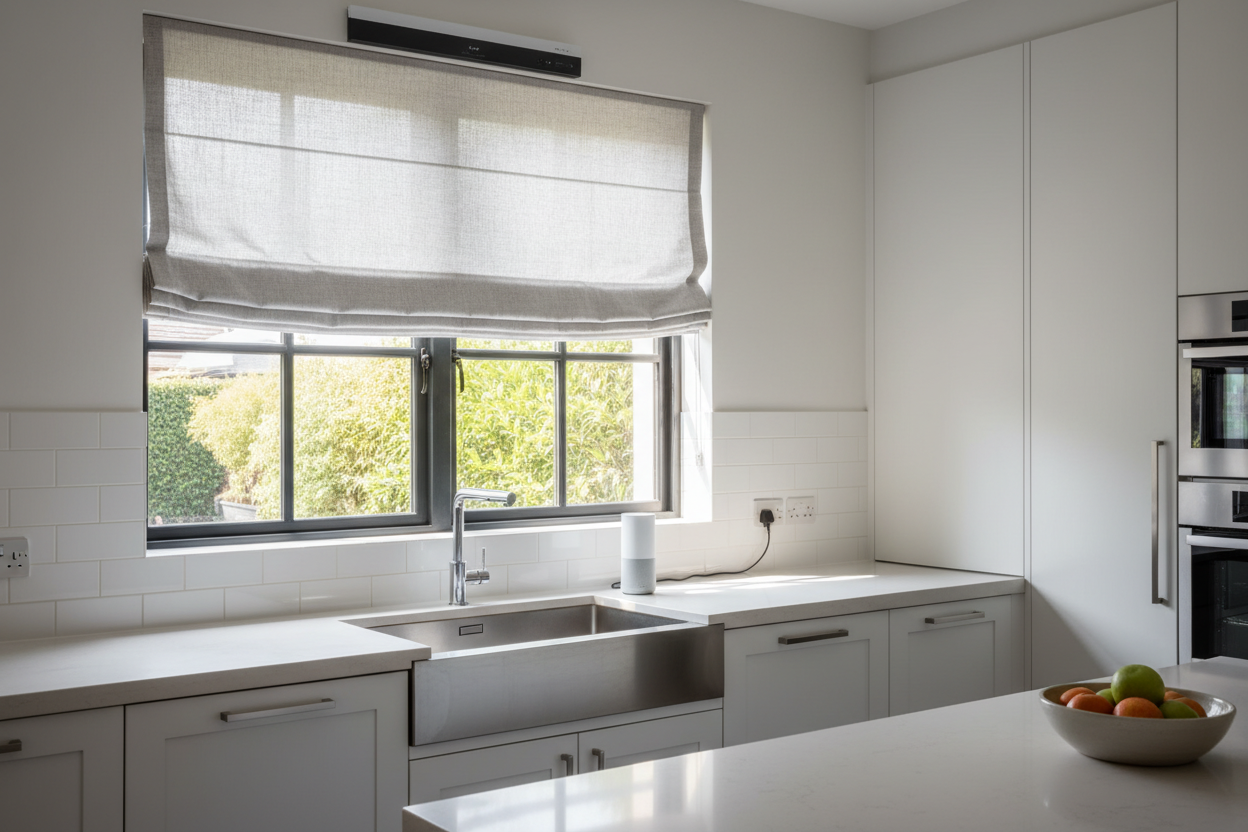 Never Touch Your Roman Shades for Kitchen Window Above Sink Again