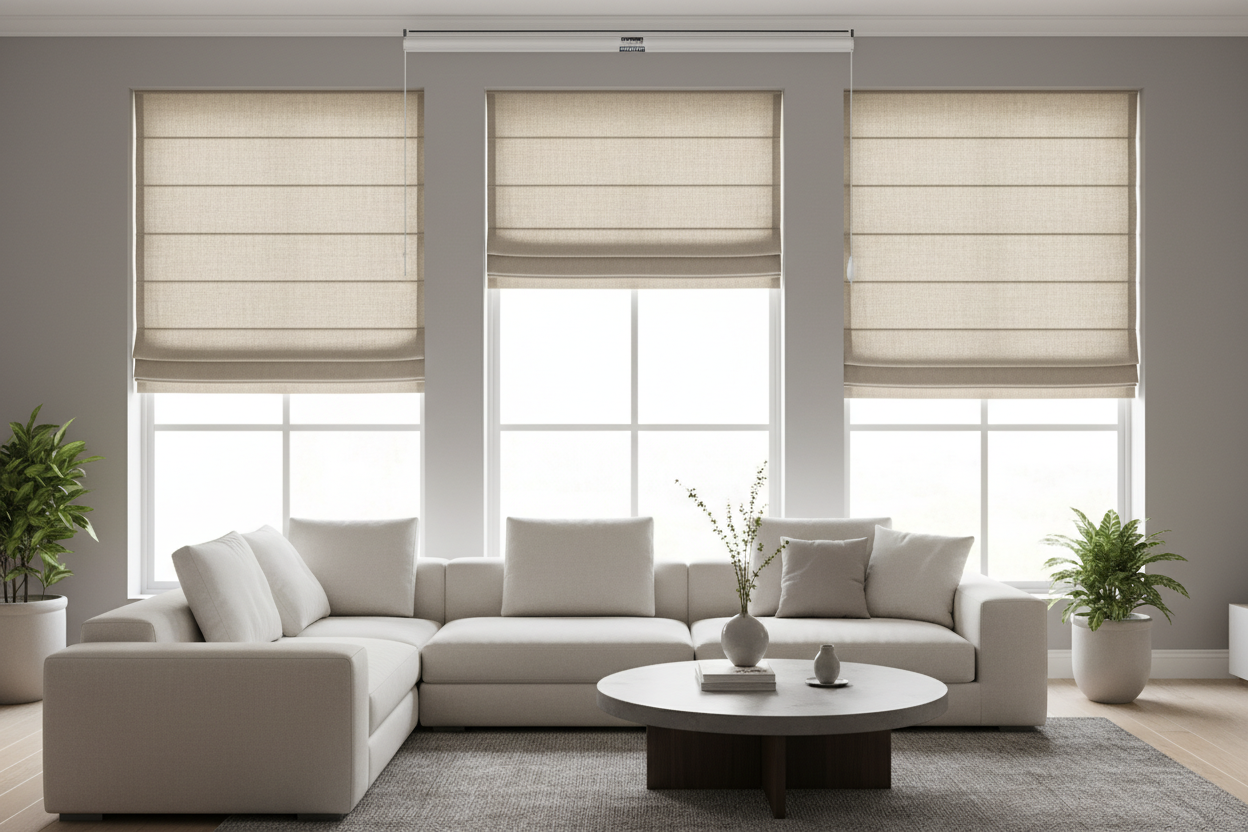 Your Drapes Look Messy (And Living Room Modern Roman Shades Fix It)