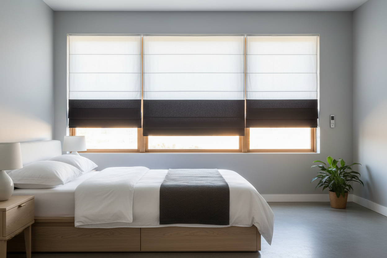 My White and Black Roman Shades Looked Gray at Night (The Blackout Fix)