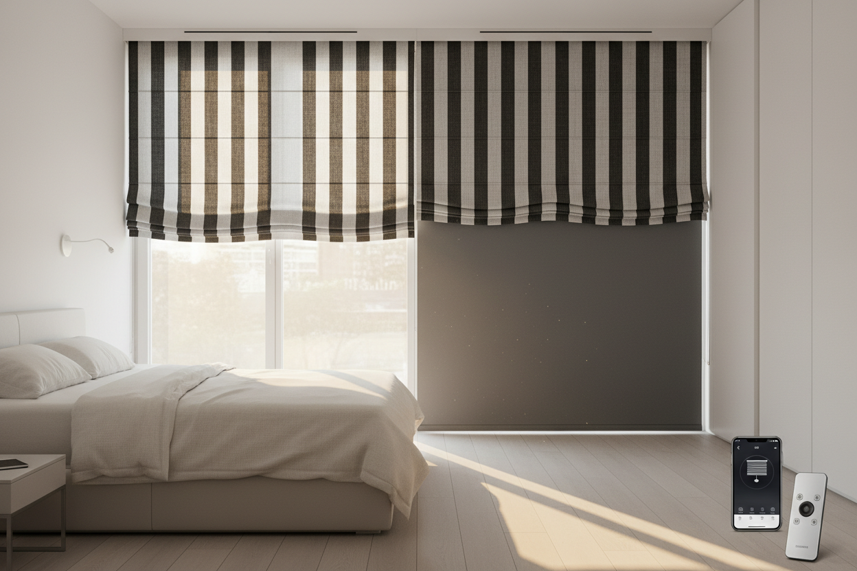 Why Manual Black and White Striped Roman Shades Are a Mistake