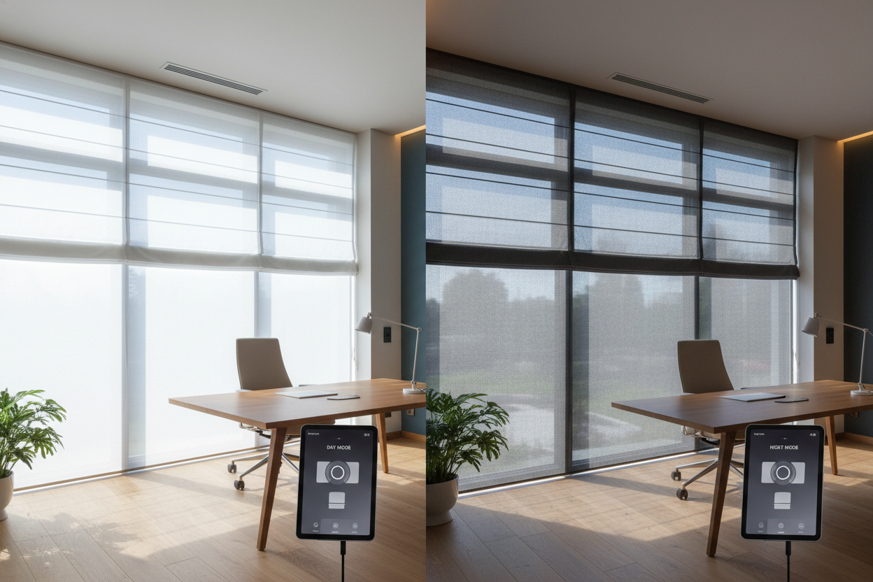 How Day and Night Roman Shades Fixed My Blinding Home Office