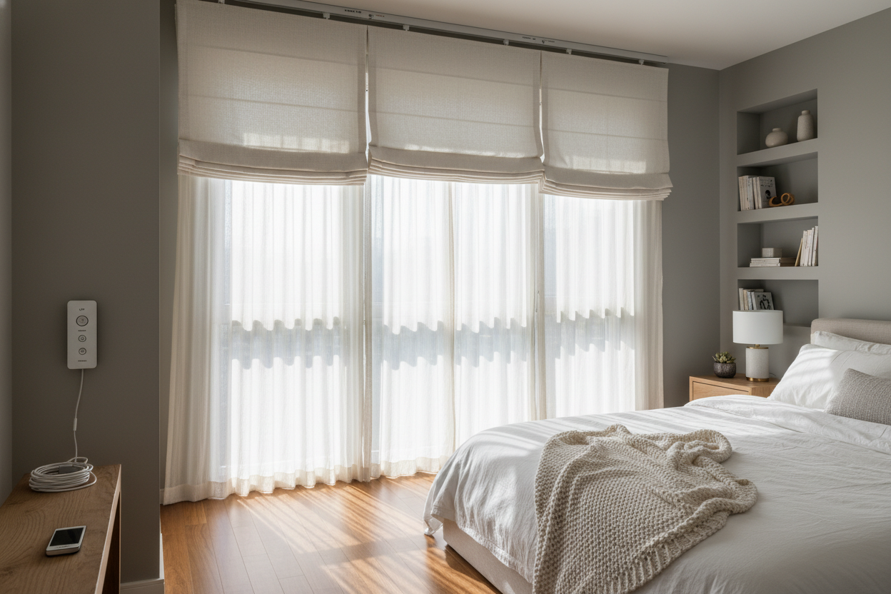The Secret to Layering Roman Blinds With Sheer Curtains (Without Snags)