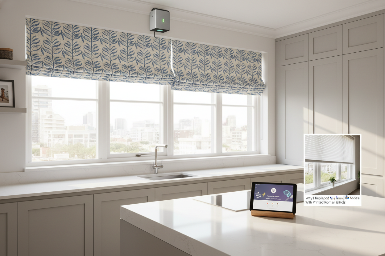 Why I Replaced My Ruined White Shades With Printed Roman Blinds