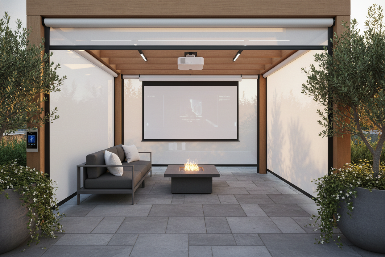 My Outdoor Projector Sucked Until I Hung Drop Down Patio Shades
