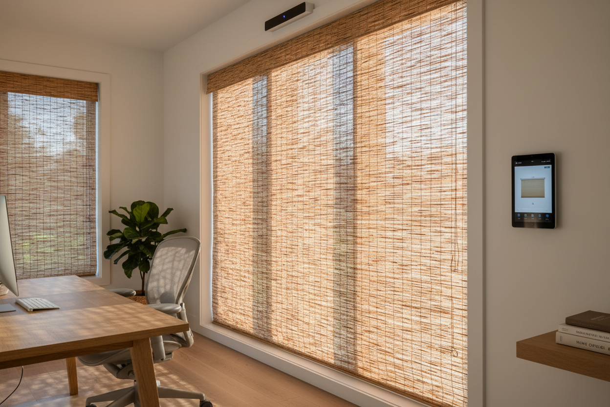 I Fixed My Boiling Home Office With a Smart Weave Wood Shade