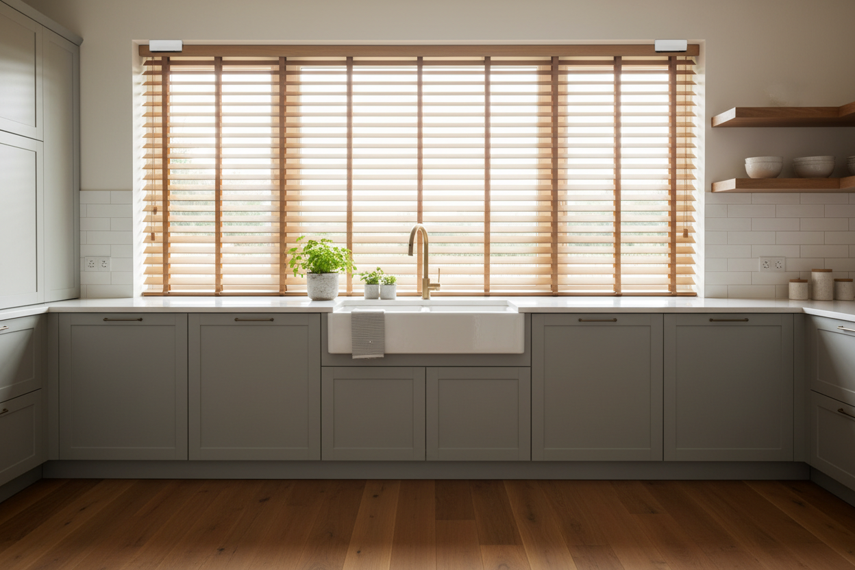 Why Hardwood Venetian Blinds Belong Over Your Sink (If You Automate Them)
