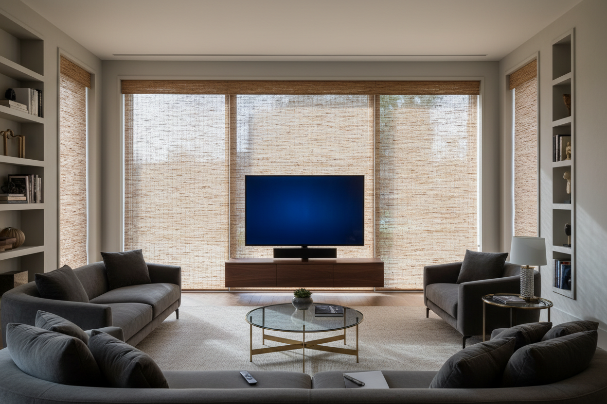 How I Killed OLED TV Glare Without Ditching My Wood Woven Blinds