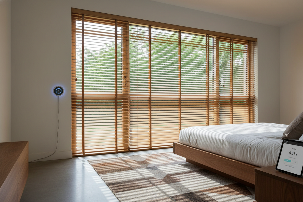 I Automated My Horizontal Wooden Blinds to Save My Mid-Century Vibe