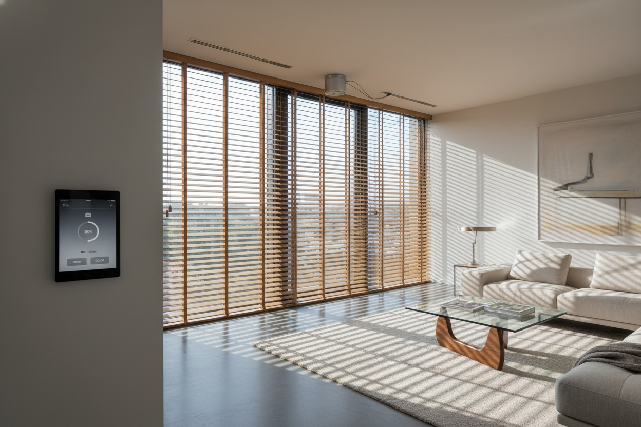 The Trick to Automating Giant Living Room Wood Blinds