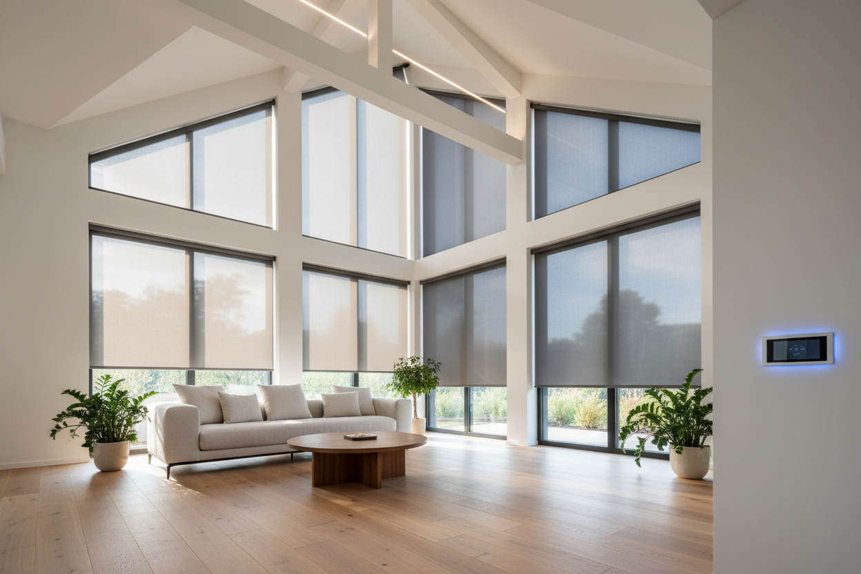 How I Tamed My 20-Foot Vaulted Windows With Smart Window Shades for Sun