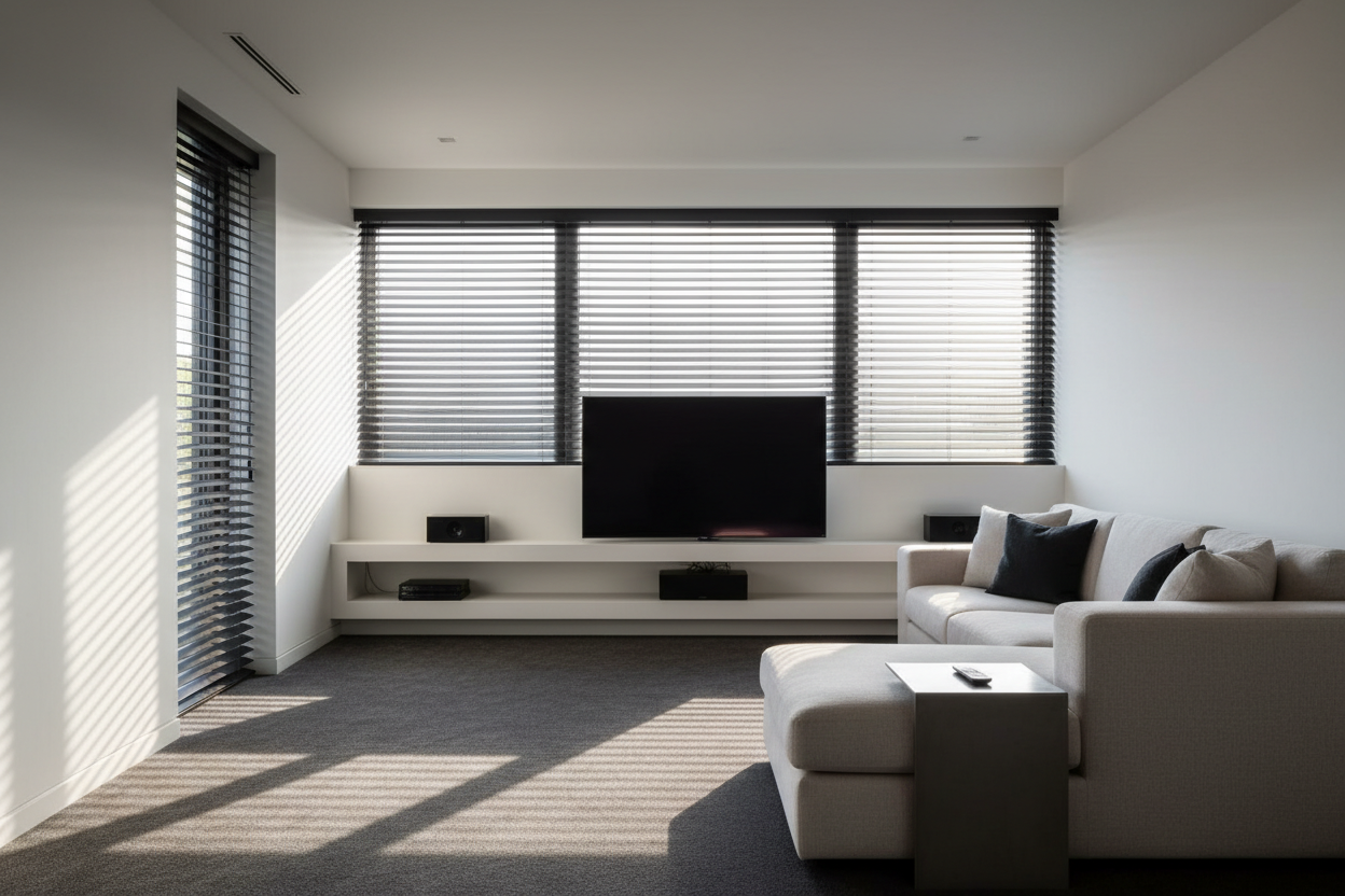 Why I Ditched Blackout Rollers for Dark Gray Faux Wood Blinds