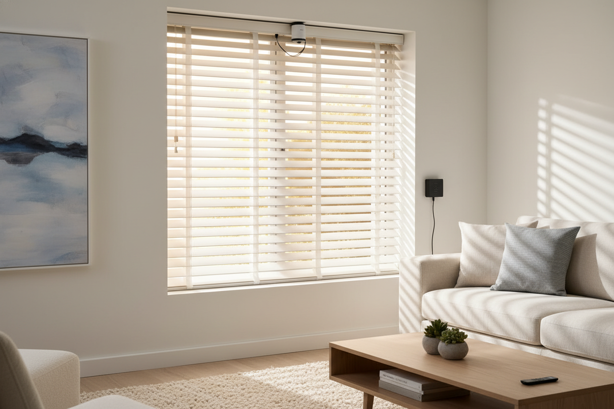 My Shallow Windows Hated Motors Until I Tried 1 3/8 Faux Wood Blinds