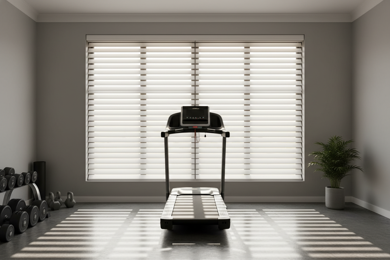 How I Finally Automated the 29 Inch Faux Wood Blinds Behind My Treadmill