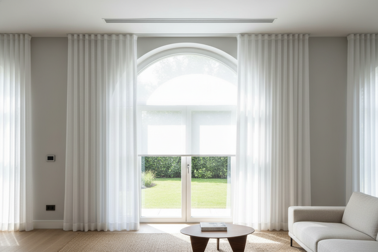 The Best Drapery Ideas for Arched Windows Actually Ignore the Arch