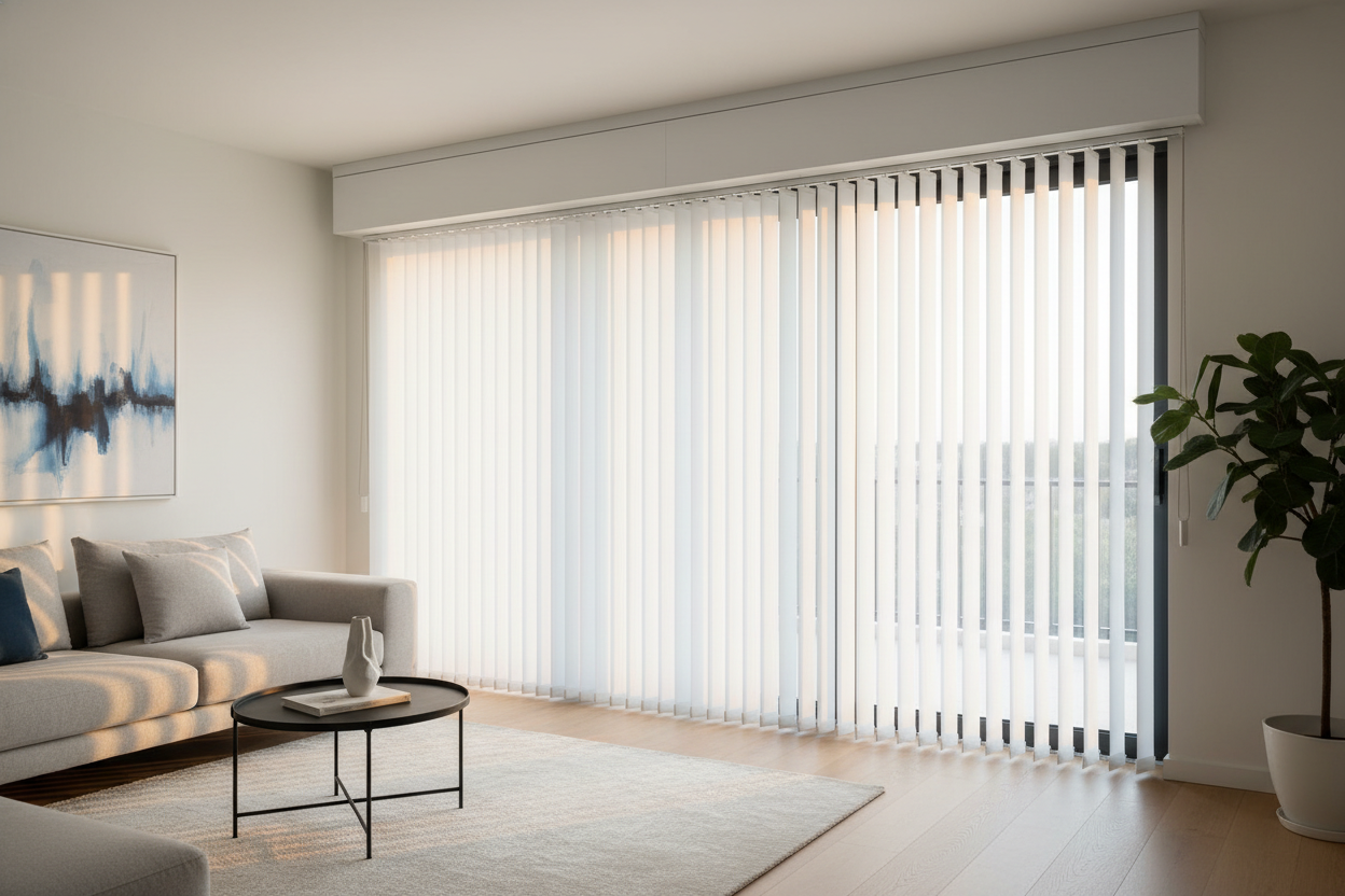 Hiding your white vertical blinds head rail for sliding doors or windows