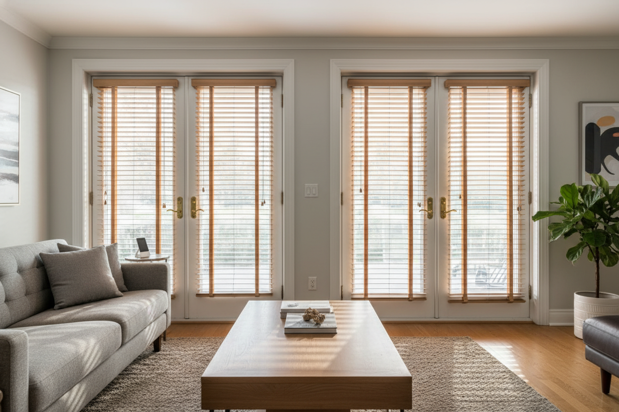 How I Got Wood Blinds for French Doors to Clear the Lever Handles