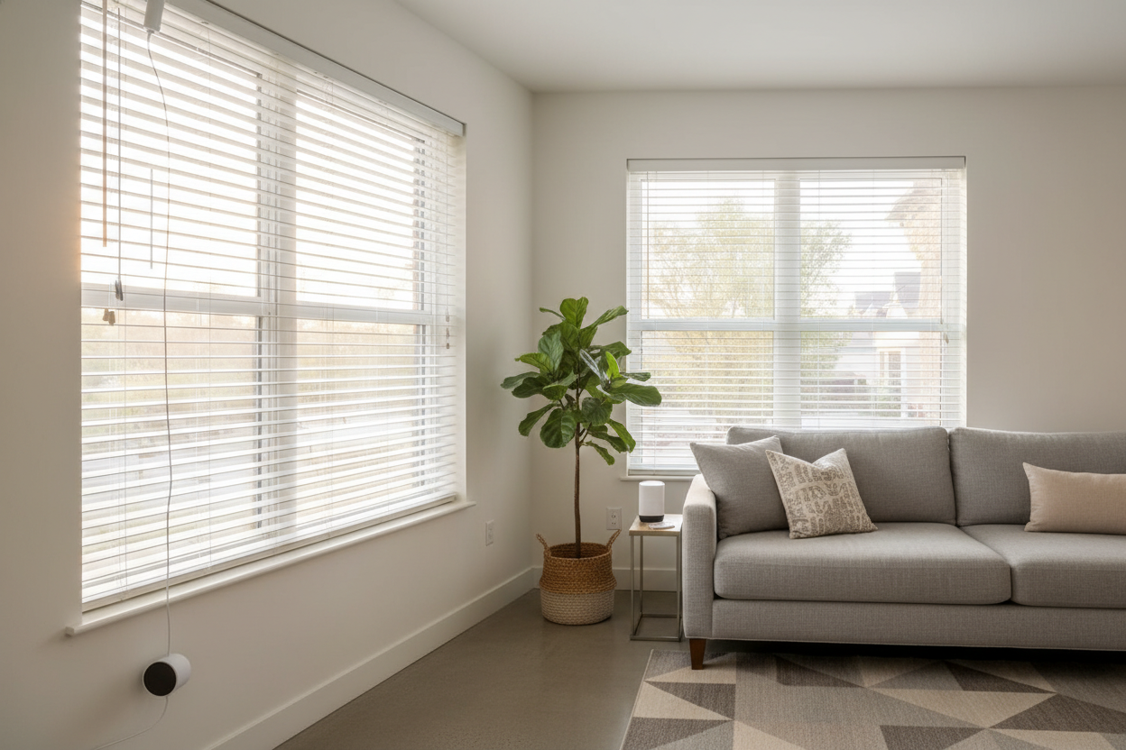 How I Motorized My Landlord's 2 Faux Wood Blinds With Cords