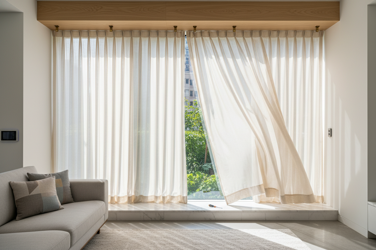 The 5-Minute Fix for Exposed Tech: How to Hang Valances Over Blinds