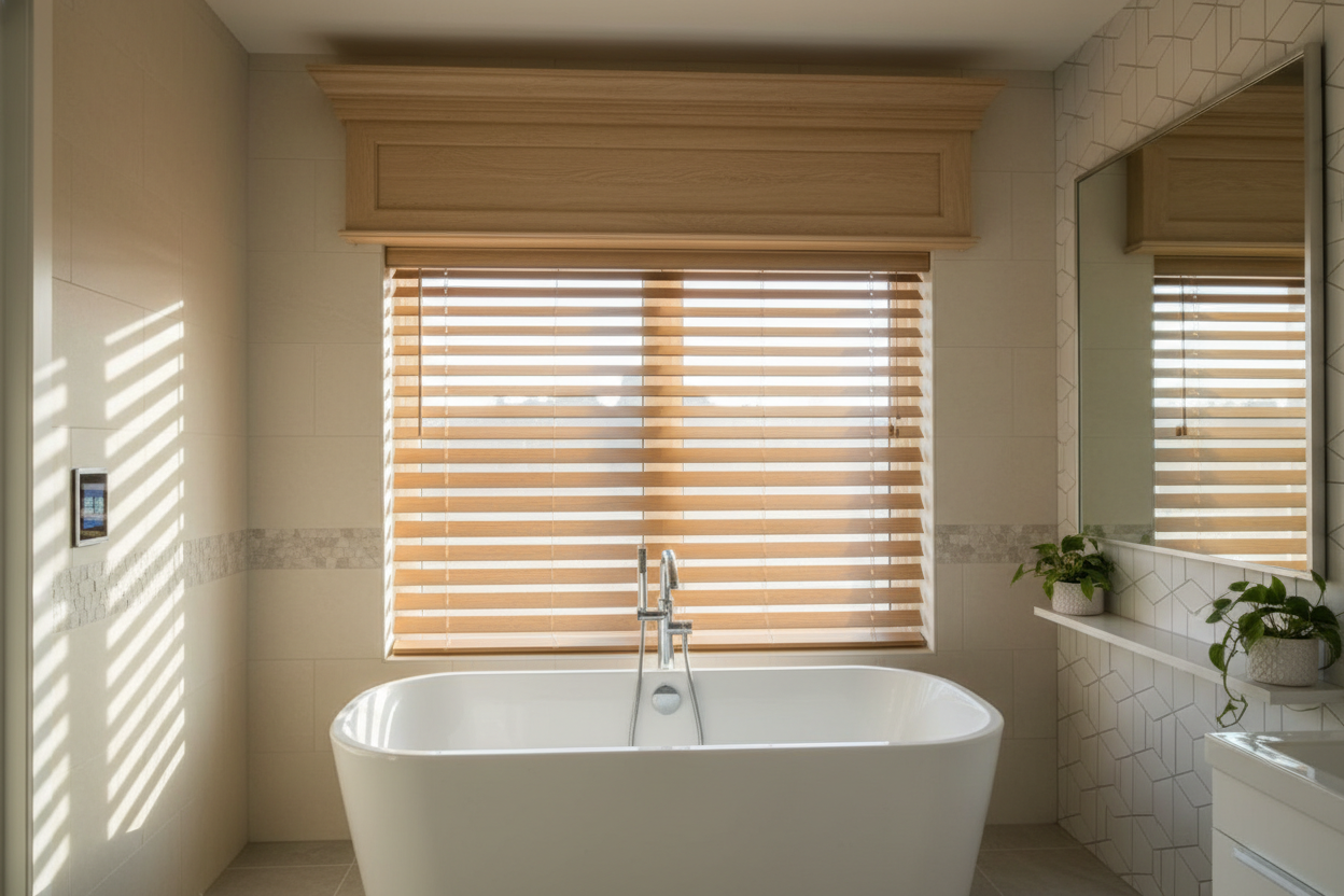 How a Faux Wood Window Valance Saved My Bathroom Smart Blinds