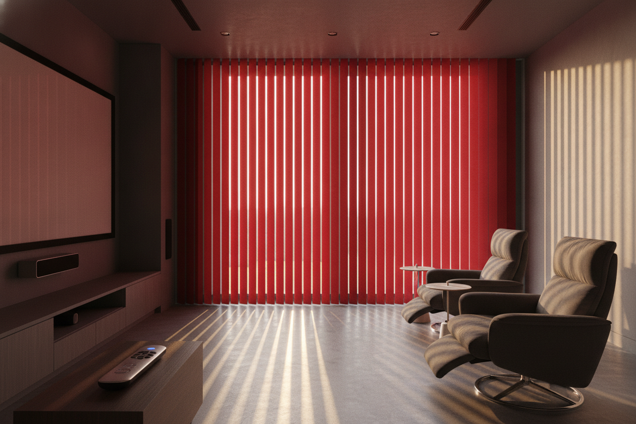 My Home Theater Needed Drama, So I Automated Red Vertical Blinds