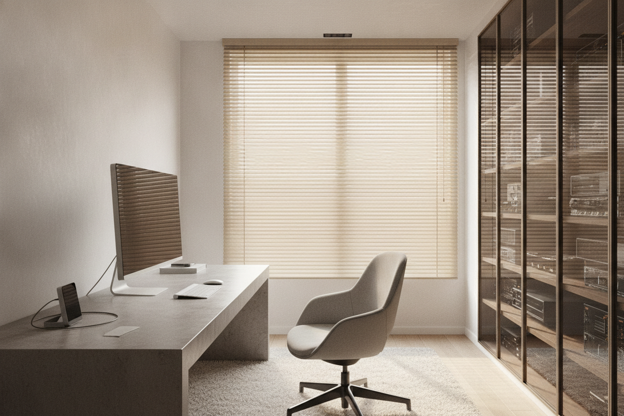 I Used Khaki Colored Mini Blinds to Warm Up My Sterile Tech Cave