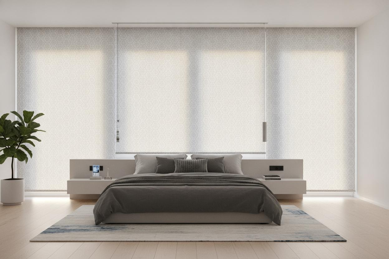 How I Hid My Clunky Smart Motors Behind Pattern Roller Shades