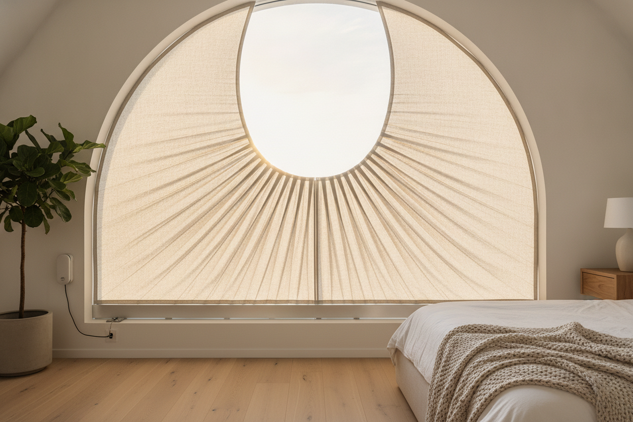 My $50 Hack for a DIY Half Circle Window Shade That Actually Opens