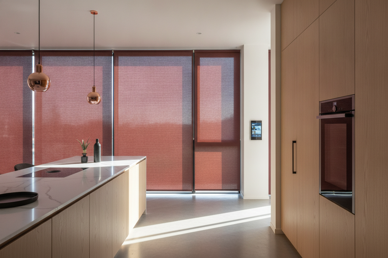 My Kitchen Was Boring Until I Got Blinds Reddish in Tone